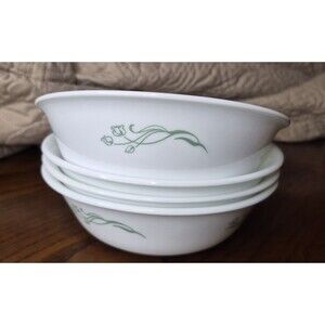 Corelle EMILY Pattern set of 4 Soup or Cereal Bowls Green Flowers & Leaves